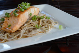 salmon on soba