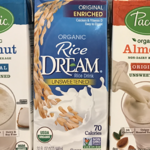 Non-dairy milk, rice milk, coconut, almond