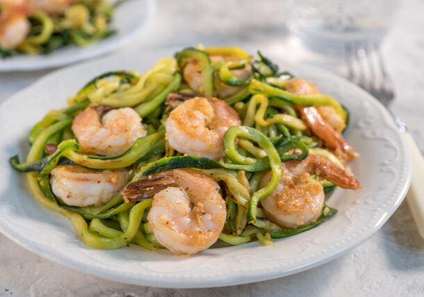 Skinny Shrimp Scampi with Zucchini Noodles. Low carb meal